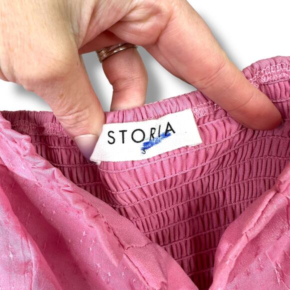 Storia Adorable Perfection Pink Balloon Sleeve Sweetheart Woven Bustier Romper - Picture 9 of 10